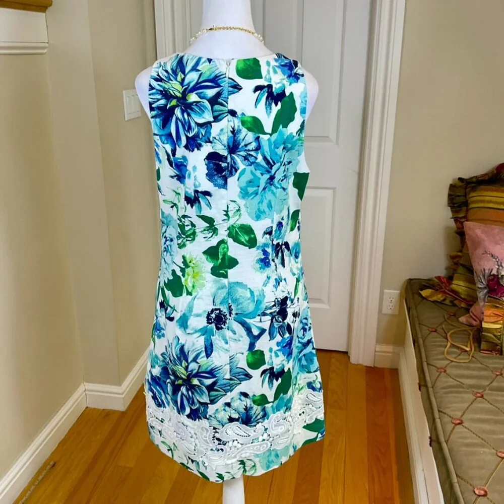 Eliza J Dress Floral Blue Green Cotton (12) - Picture 4 of 7